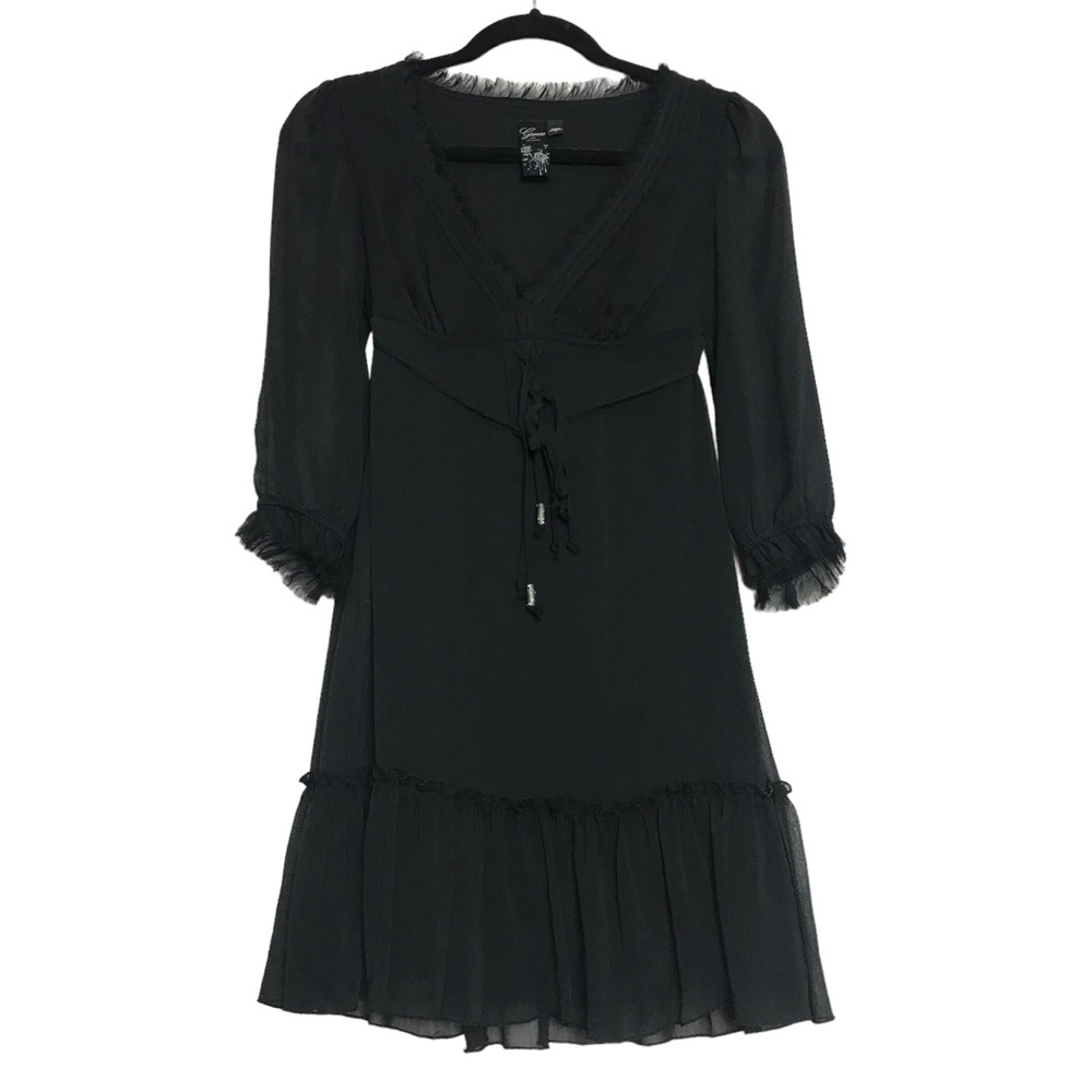 Guess Sheer 3/4 Sleeve Tiered Babydoll Dress Womens Size S Whimsigoth Dark Fairy